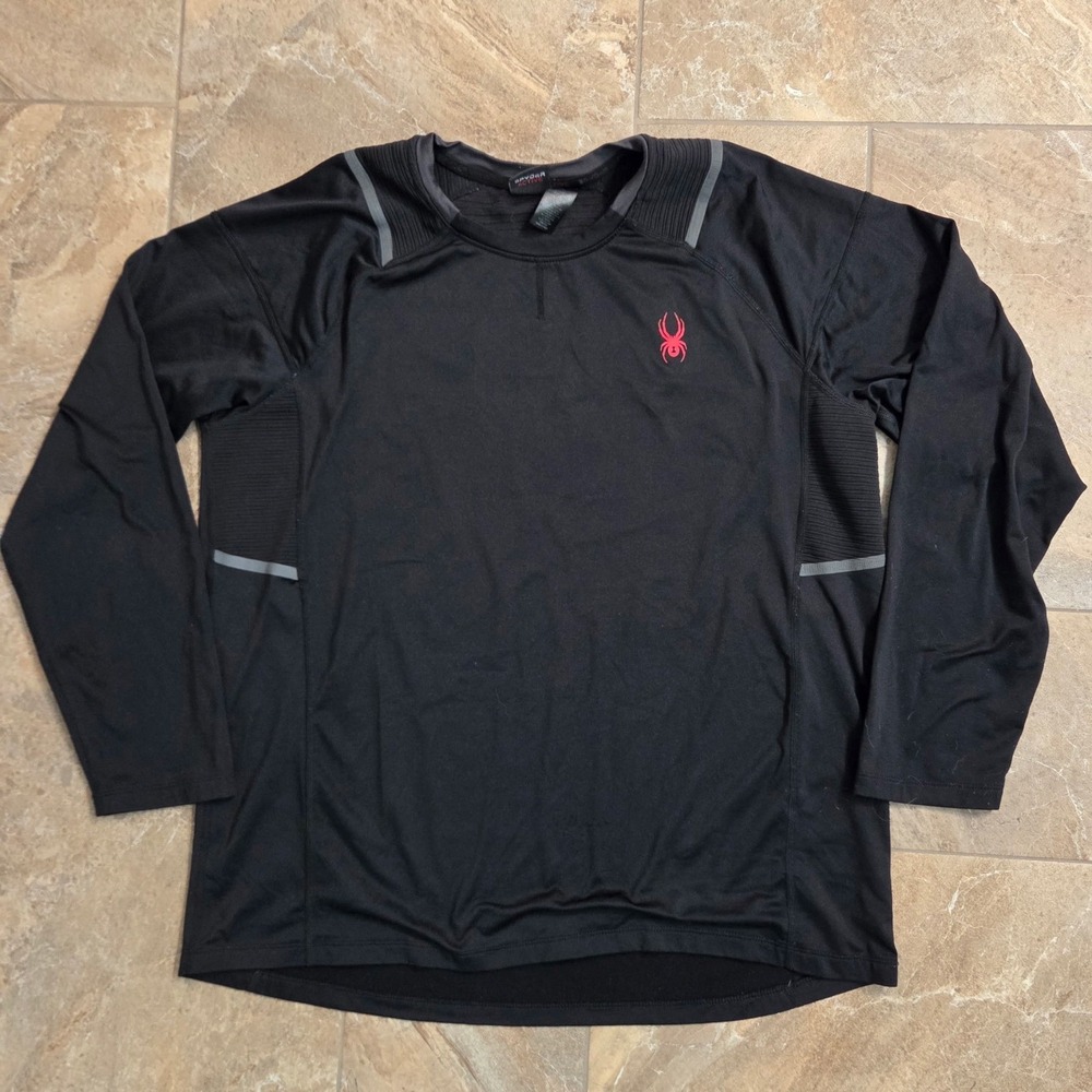 Spyder Active Mens Large Black Long Sleeve Performance Shirt Athletic Base Layer